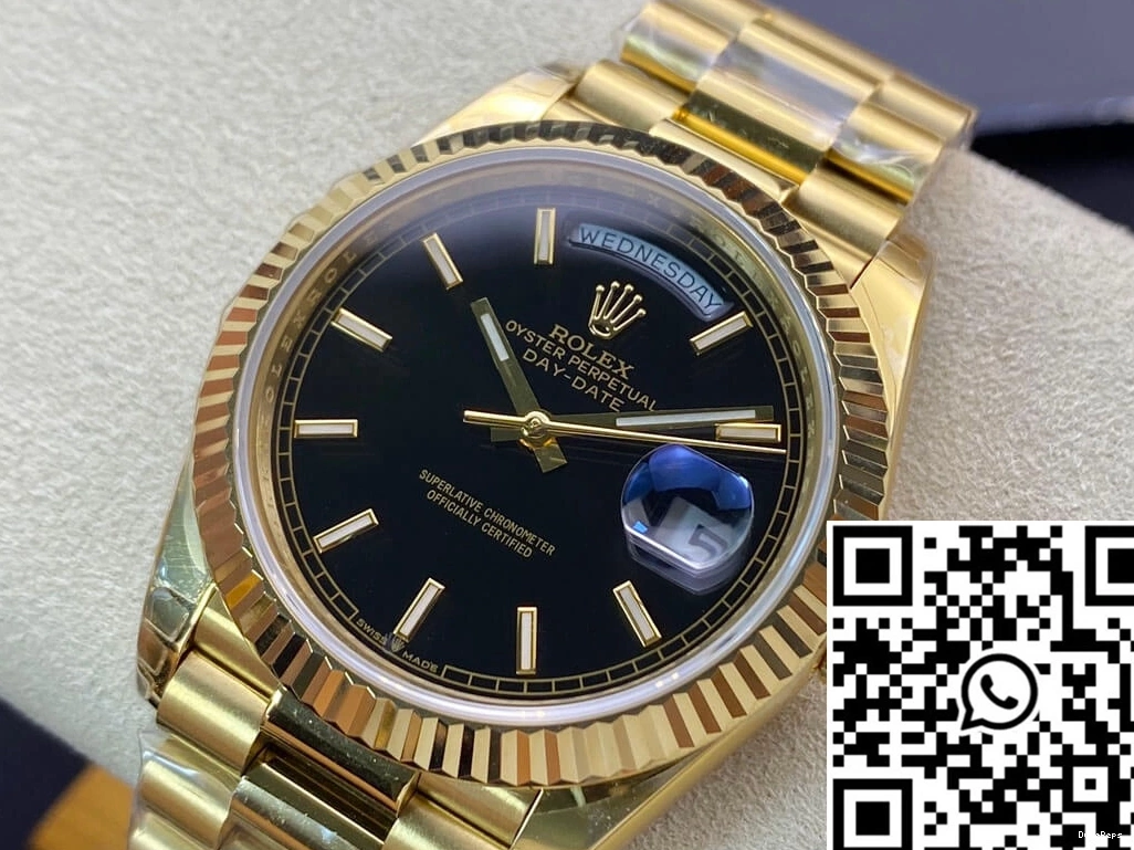 Gold Rolex Date Black Dial Day EW Yellow 40MM Factory 0422